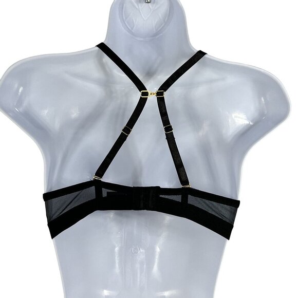 Rene Rofe NWT 36C Black Lace Extreme Push-Up Bra Gold Hardware Coquette Vampy - Picture 3 of 14
